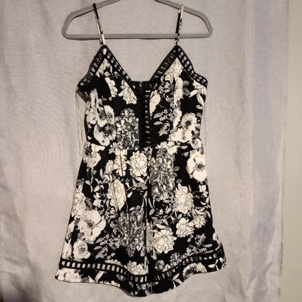 Black and White Floral Romper